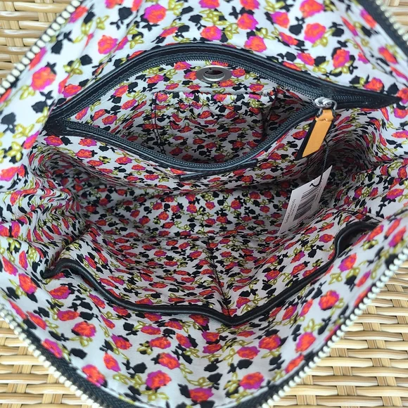 Vera Bradley Gallatin Black Leather Crossbody Bag Purse Floral Interior NWT - Picture 11 of 14